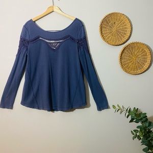Free People Periwinkle Crochet Lace Thermal Long Sleeve Blouse